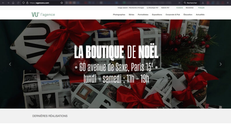 Page d'accueil du site de l'Agence VU', 27 novembre 2025