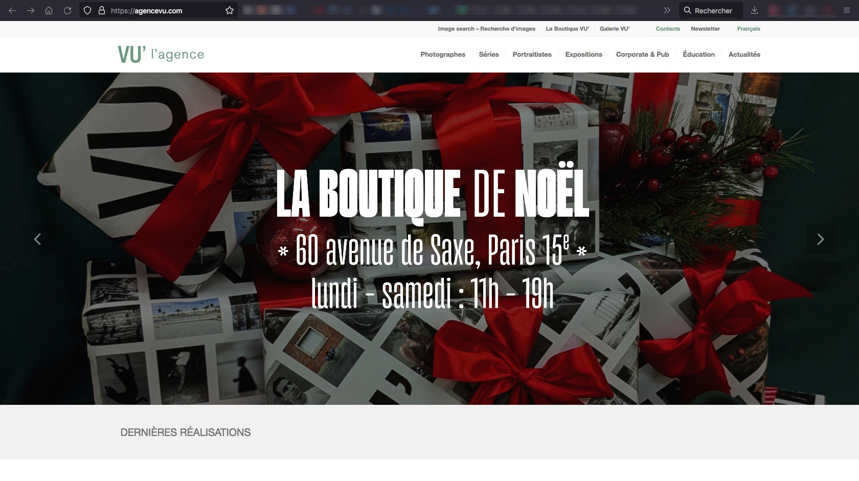 Page d'accueil du site de l'Agence VU', 27 novembre 2025